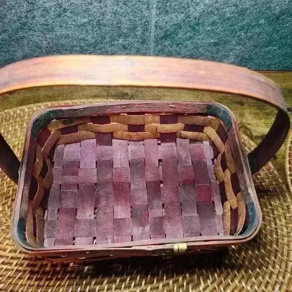 Charleston South Carolina basket Red Burgundy & Wood Tone Primitive 9 X 6.5 X 4